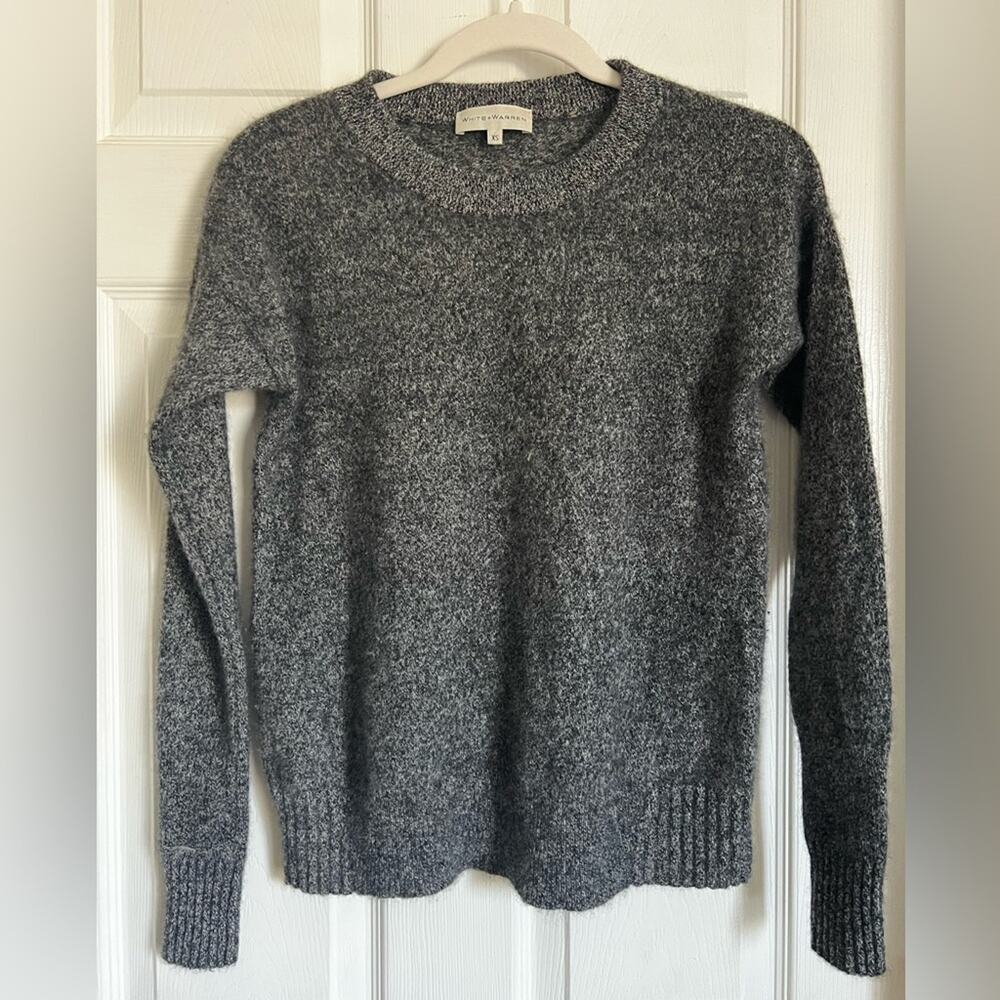 White + Warren Cashmere Crewneck heathered grey black sweater XS